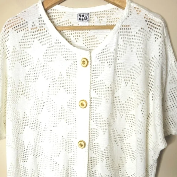 In Gear Vintage 90s Semi Sheer Button Front Swim Cover Up One Size Oversized - Picture 3 of 8